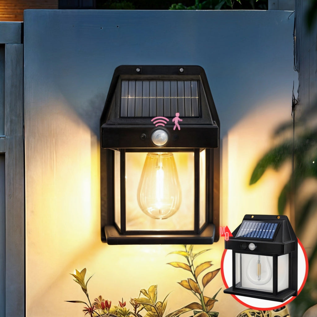Lámpara Solar ECOLUX con sensor de movimiento – comodidad, seguridad y ahorro para tu hogar. Ilumina con energía solar.