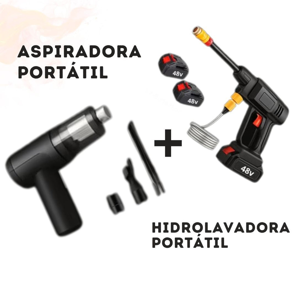 Combo Perfecto: 🎁 Hidrolavadora Portátil de Alta Presión Recargable - Línea Premium ¡Ideal para autos, jardines y mucho más! Incluye 1 batería de regalo + Aspiradora de mano 3 en 1 - NeoVap [super pontent]