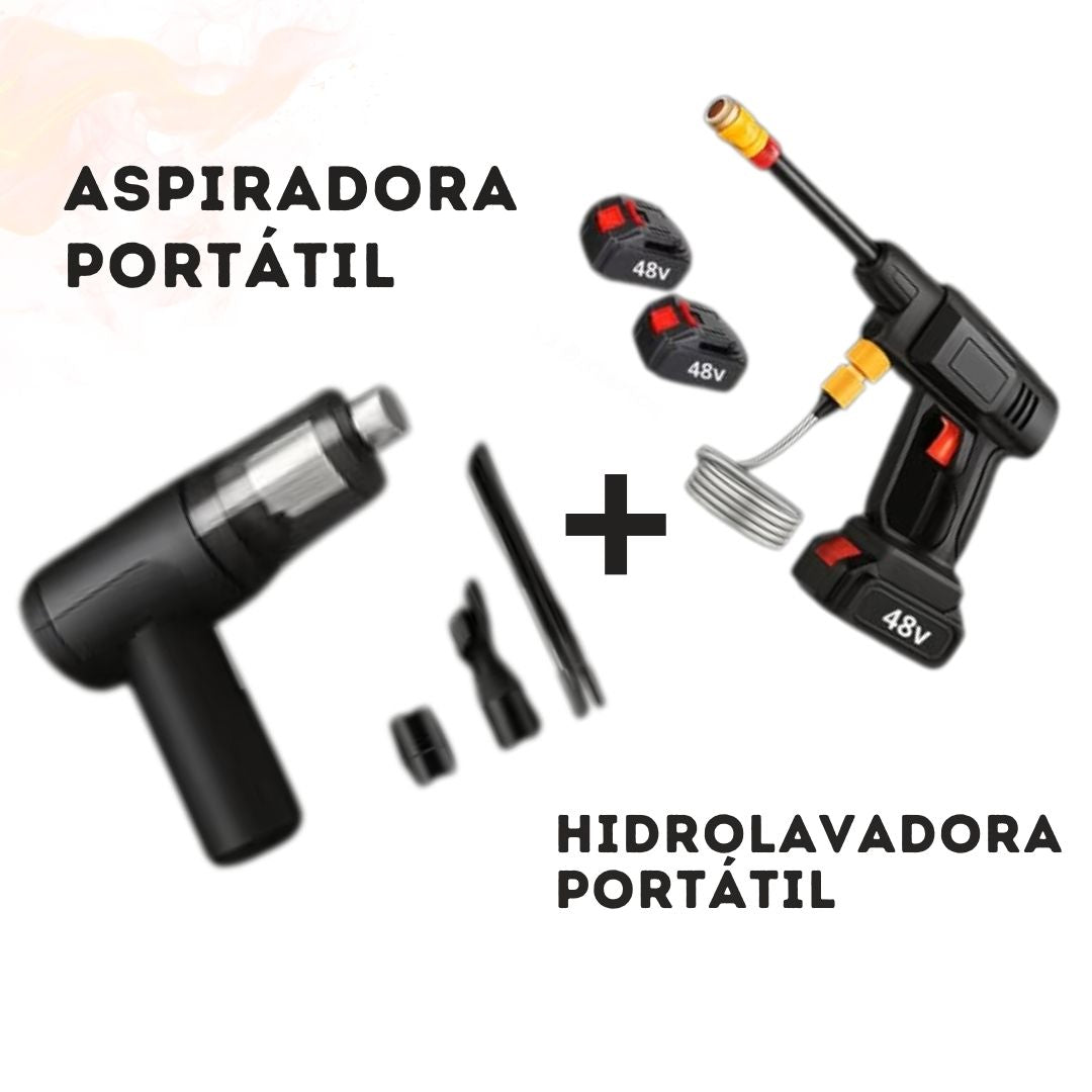 Combo Perfecto: 🎁 Hidrolavadora Portátil de Alta Presión Recargable - Línea Premium ¡Ideal para autos, jardines y mucho más! Incluye 1 batería de regalo + Aspiradora de mano 3 en 1 - NeoVap [super pontent]